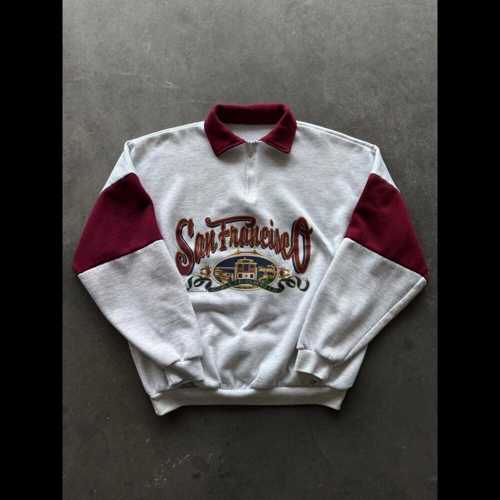 1996 San Francisco California Rugby Style Polo Quarter Zip Sweater Large Vintage